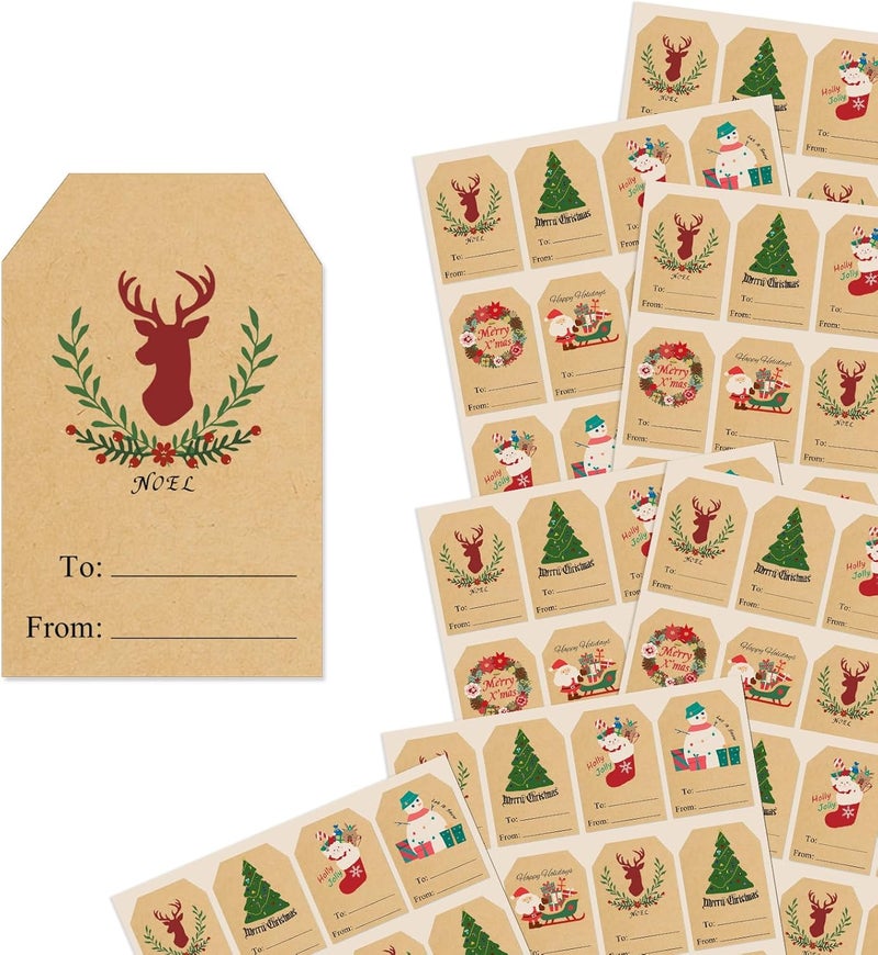 Trazzo Kraft Christmas Gift Tags Self-Adhesive Christmas Name Tag Stickers, Christmas Decorations for Gifts, Holiday Santa to from Gift Tag Stickers, Festival Wrapping Label Tags (120 PCS) - Image 1